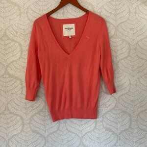 Abercrombie & Fitch Cotton Blend 3/4 Sleeve Lightweight Pink/Coral V-Neck, M